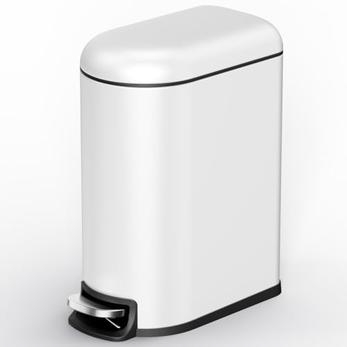 Slim 1.3 Gallon Stainless Steel Bathroom Trash Can with Soft Close Lid
