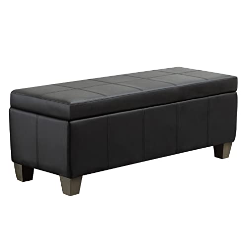 41-Inch Upholstered Storage Ottoman Bench with Safety Hinge, Black Faux Leather