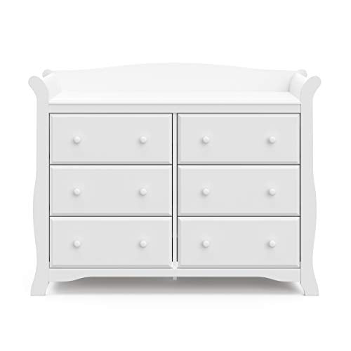 Storkcraft Avalon White Double Dresser with 6 Drawers - Traditional Nursery Storage