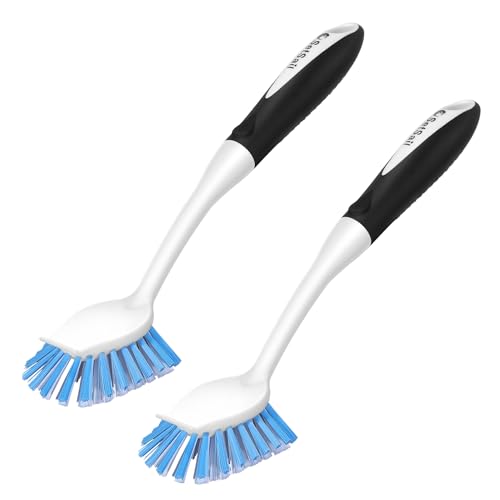 2-Pack Kitchen Dish Brush with Scraper Tip - Stiff Bristle Scrubber
