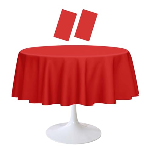 2 Pack Red Round Plastic Tablecloths 84x84 Inch for Parties & Events