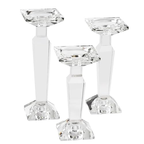 Marvala Crystal Candelabra Set - 3-in-1 Reversible Candle Holders for Taper, Pillar & Tealight Candles - SML Set of 3