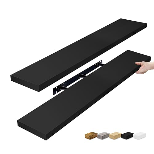48-Inch Wall Mounted Floating Shelves with Invisible Brackets, Black (2 Pack)