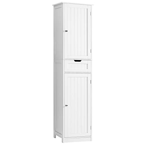 67" Tall Bathroom Storage Cabinet with 2 Doors, Drawer & Adjustable Shelves