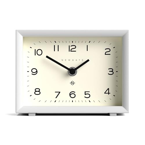 Contemporary Rectangular Desk Clock with Silent Sweep Movement - White