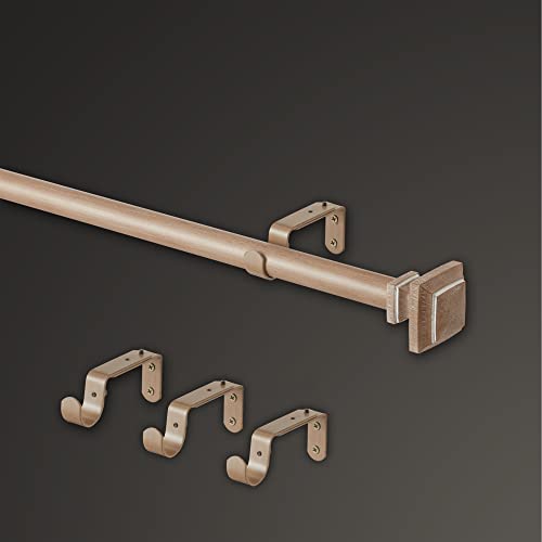Farmhouse Adjustable Curtain Rod with Square Finials, 76 to 144 Inch