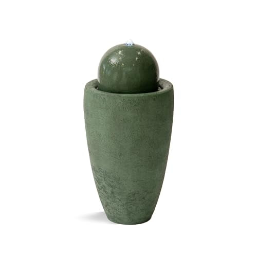 26-Inch Round Stone Sphere Water Fountain with LED Lights for Garden Patio
