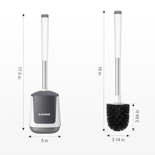 Toilet Brush and Holder Set - Auto Closing Lid & Long Handle Scrubber