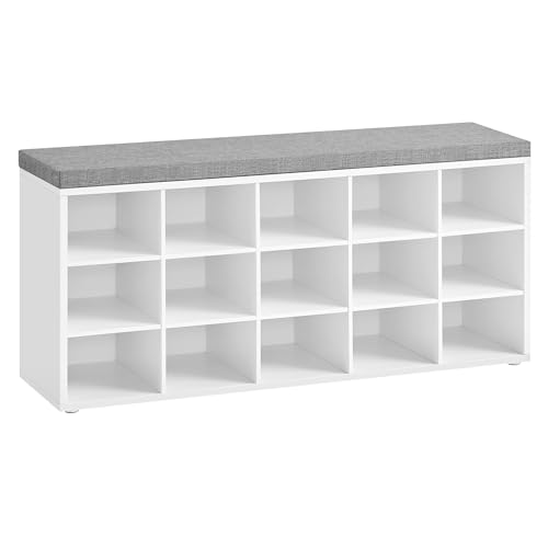 Entryway Shoe Storage Bench with Padded Seat and 15 Compartments