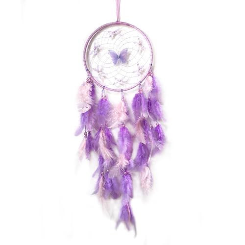 Handmade Butterfly Dream Catcher with Feathers for Bedroom Wall Decor