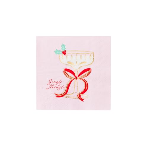 Bonjour Fete Pink Christmas Cocktail Napkins, Jingle & Mingle 5 Inch, 20 Pack