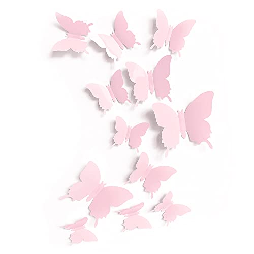 24-Piece Pink Butterfly Wall Decals - Pastel Aesthetic Room Decor