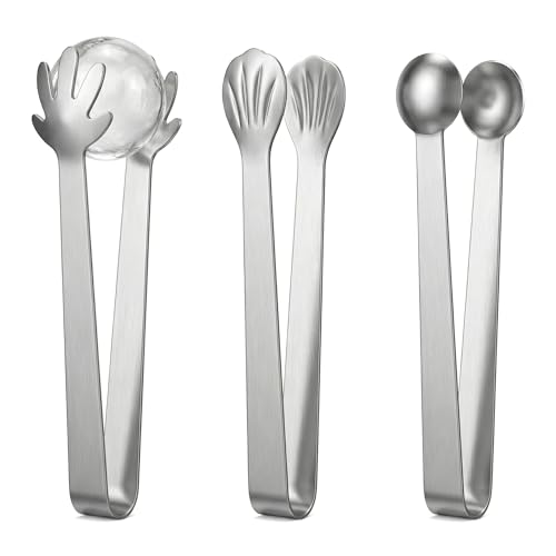 3-Piece Stainless Steel Ice Tongs Set for Cocktails & Food Serving