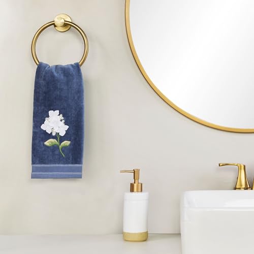 Hydrangea Embroidered Hand Towel Set - 2pc Cotton Velour, 16x25 Blue