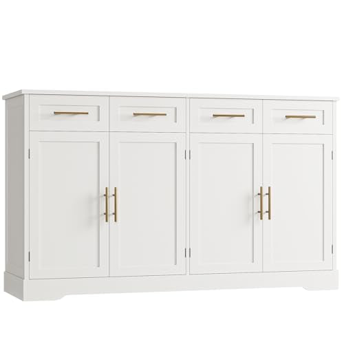 60" Modern Sideboard Buffet Cabinet with 4 Drawers & Storage, White