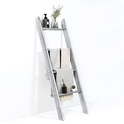 4-Tier Wooden Blanket Ladder - 4.5 ft Farmhouse Leaning Storage Shelf