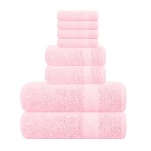 GLAMBURG 8-Piece Ultra Soft 100% Cotton Towel Set - Pink