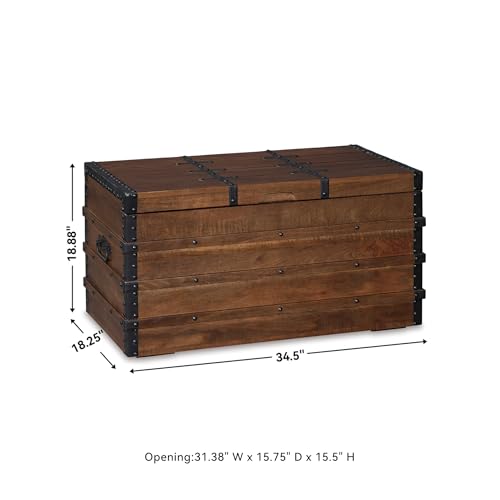 Rustic Wood Storage Trunk Coffee Table with Hinged Lid