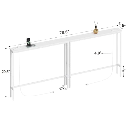 78.8-Inch Narrow Console Table with Charging Station and USB Ports