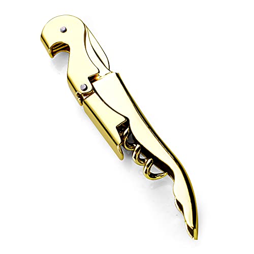 Gold Waiters Corkscrew Professional Wine Opener with Foil Cutter & Bottle Opener - All-in-One Stainless Steel Wine Key for Restaurants & Travel - 1 Pack