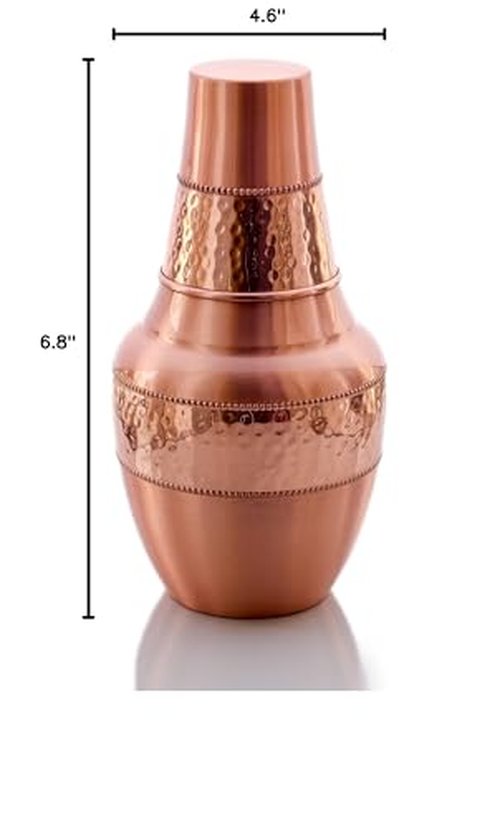 Pure Copper Water Carafe with Tumbler – 1.4L (47.3 oz) Bedside Copper Flask for Drinking Water, Ayurveda Health Benefits