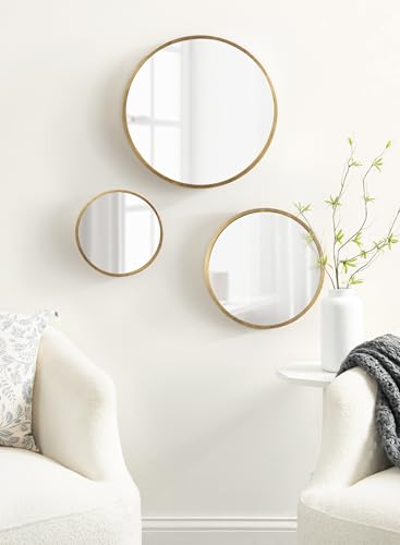 Modern Round Wall Mirror Set - 3-Piece Decorative Gold Circle Mirror Trio