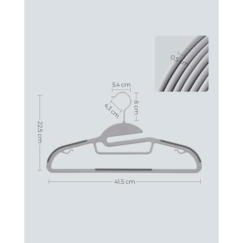 SONGMICS 30 Pack Coat Hangers, Heavy-Duty Plastic Suit Hangers, S-Shaped Opening, Space-Saving, 360¨¬ Swivel Hook, 16.3 Inches Wide, Light Gray and Dark Gray UCRP041G05