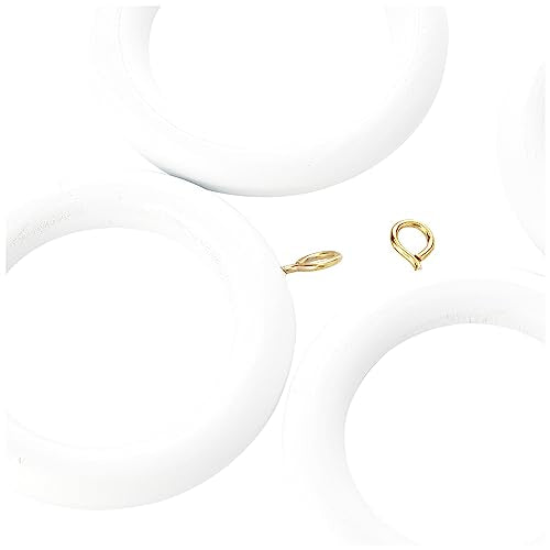 Wooden Curtain Pole Rings with Screw Eye - 45mm Inner Diameter, White (10 Pack)
