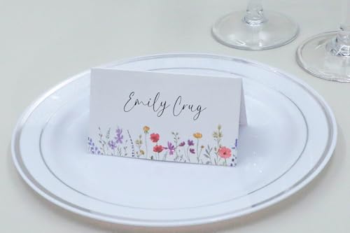 Wildflower Place Cards for Table Settings - Wedding Seating Cards, 50 Pack