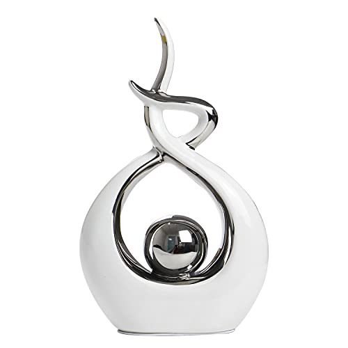 Abstract Ceramic Statue Table Decoration - Modern White and Silver Sculpture