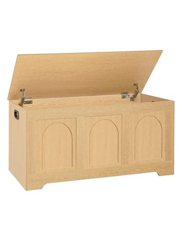 Wooden Storage Chest & Shoe Bench, 39.4-inch Lift-Top Trunk with Safety Hinges