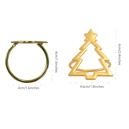 Set of 6 Gold Christmas Tree Napkin Rings for Holiday Table Decor