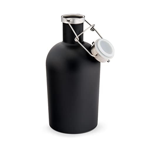 64 oz Insulated Stainless Steel Beer Growler with Flip-Top Lid, Black