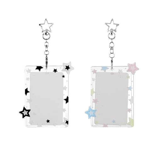 2Pcs Star Photocard Holder Keychain Transparent Acrylic Photo Display Case