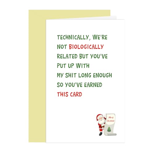 Funny Step Dad Christmas Card for Stepfather - Joke Holiday Greeting Card for Step Dad - You’ve Put Up With My Shit - For Step Dad