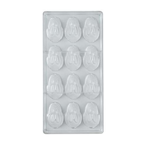Restaurantware Pastry Tek 10.8 x 5.3 Inch Chocolate Shaping Molds 10 Freezable Bunny Shaped Candy Molds - 12 Cavities Dishwashable Clear Polycarbonate Chocolate Molds Easy To Release