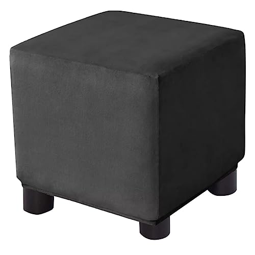 Small Square Velvet Ottoman Cover - Stretch Footrest Protector, Black