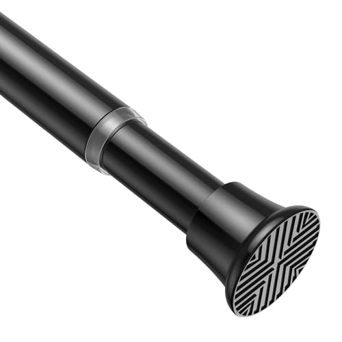 Adjustable Spring Tension Curtain Rod 24-46 Inch, No-Drill Black Steel