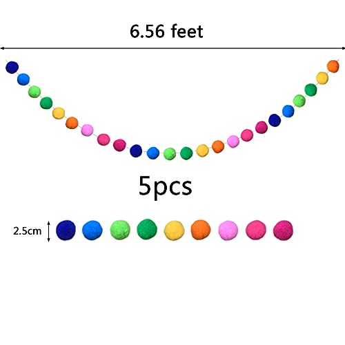 Colorful Pom Pom Ball Garland Set (5-Pack) - 6.5ft Rainbow Party Decor