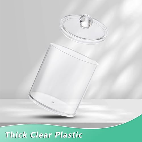 4 Pack Clear Bathroom Canister Set with Lids and Labels for Q-Tips and Cotton Rounds