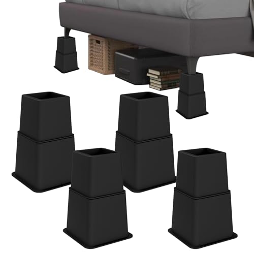 Heavy Duty Adjustable Bed Risers - Set of 4 Furniture Lifts (3, 5, 8 Inches)