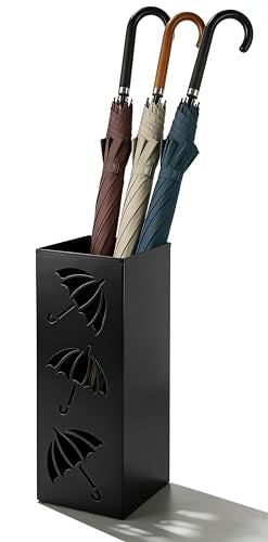 Modern Metal Umbrella Stand - Square Freestanding Entryway Storage Bucket