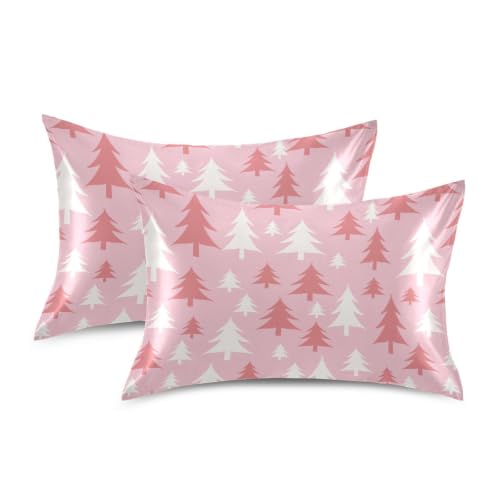 Christmas Tree Pink Satin Pillowcase 20x30in | Kopirit Hot Sleepers Queen Size