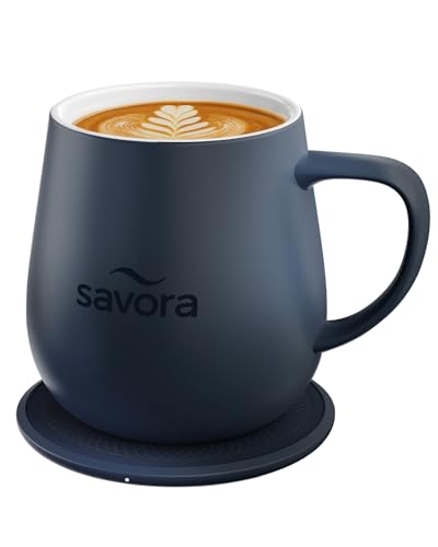 Savora 12oz IntelliHeat Wireless Coffee Mug Blue | Maintains 135°F, Handcrafted Ceramic & Lid