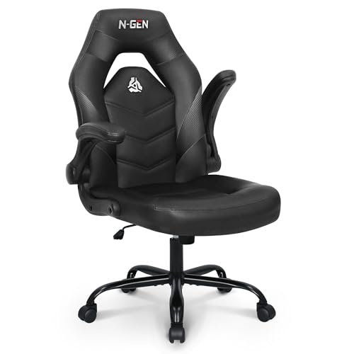 Ergonomic Gaming Chair with Flip-Up Arms and Lumbar Support - Jet Black