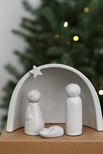 4-Piece Porcelain Nativity Scene Set - Modern Ceramic Christmas Table Decor