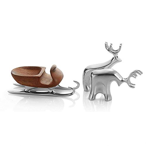 Nambe Miniature Reindeer and Sleigh Set – Christmas Tabletop Figurines, Holiday Decor