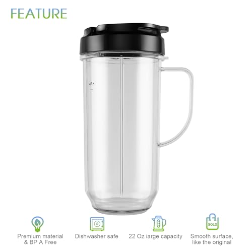 5-Piece 22oz Blender Cup Set with Cross Blade and Flip-Top Lids