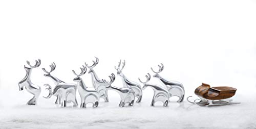 Nambe Miniature Reindeer and Sleigh Set – Christmas Tabletop Figurines, Holiday Decor