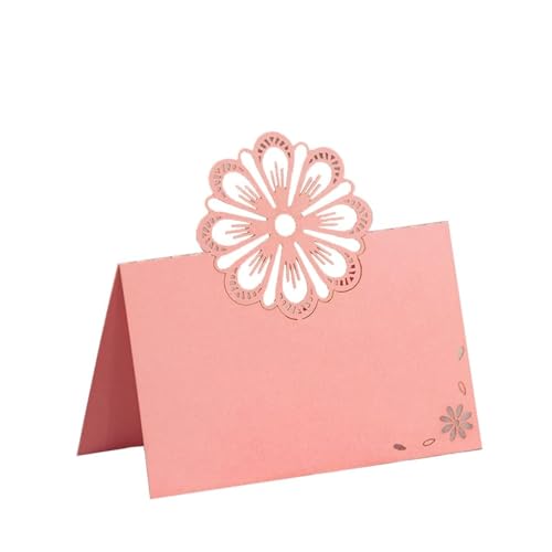 Wanty Pink 50 Pack Hollow Flower Table Cards for Weddings & Bridal Showers — Foldable Place Cards